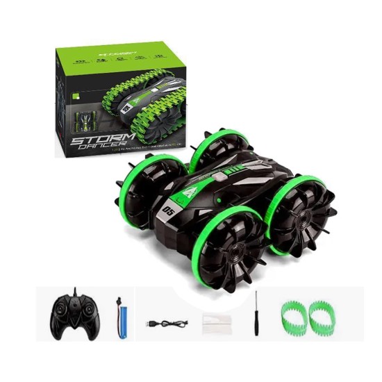 JJRC Strome Dancer Amphibious Stunt Car Q113 with Remote Control and Waterproof Protection for Kids Green